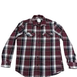 American Eagle Thick Maroon Black White Plaid Lumberjack Flannel Mens Size Large